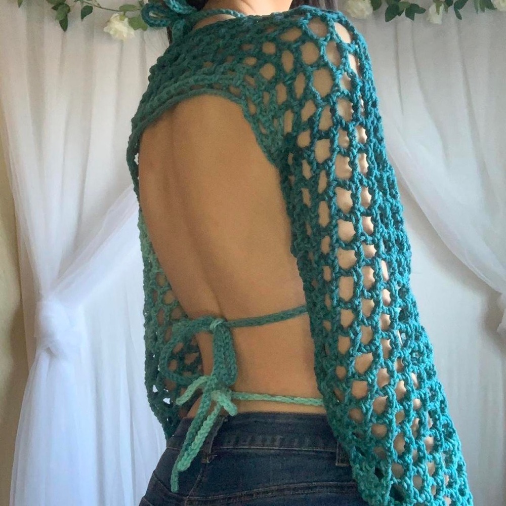 Ombré teal sweater bolero sleeves - Picture 4 of 4